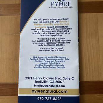 Pyure Natural Wellness - Back of brochure - Medical Spas Near Me - Snellville, Georgia Pyure Natural Wellness - Back of brochure - Medical Spas Near Me - Snellville, Georgia