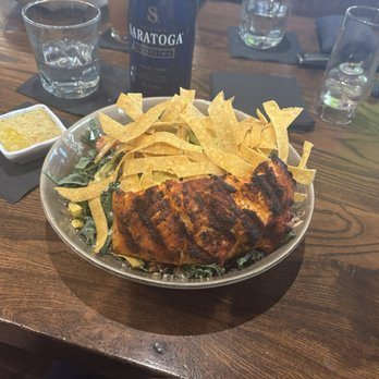 Brimstone Woodfire Grill - Large Salad with Salmon - New American Near Me - Pembroke Pines, Florida