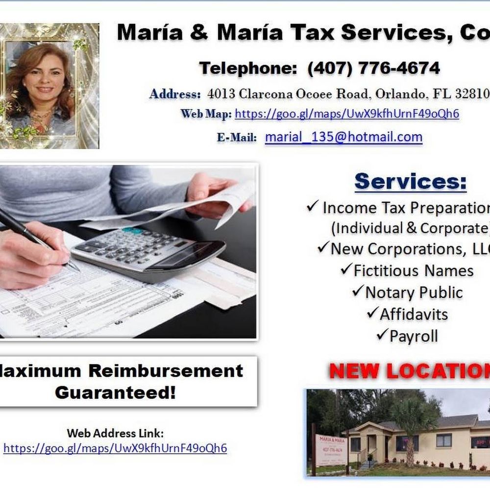 MARIA & MARIA TAX SERVICES Updated September 2024 4013 Clarcona