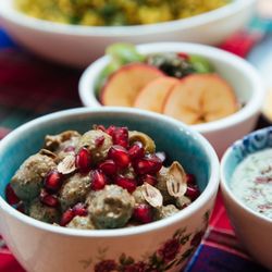Marinated olives, Herb yogurt & dishes