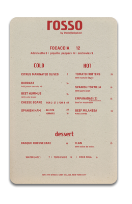 Menu photo 1 Rosso New York, NY Menu photo 1 Rosso New York, NY