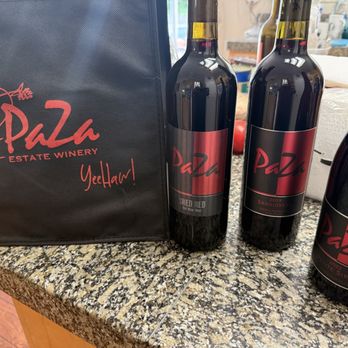 PaZa Estate Winery - Half of our 'to-go'. Love the label design. - Wine Tasting Room Near Me - Auburn, California PaZa Estate Winery - Half of our 'to-go'. Love the label design. - Wine Tasting Room Near Me - Auburn, California