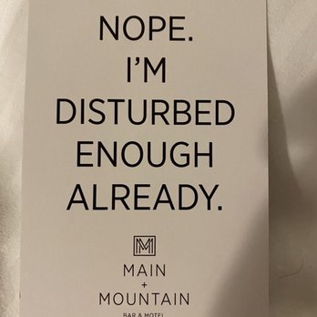 Main Mountain Bar & Motel - Good sense of humor door tag (my room doesn't need cleaning) - Cocktail Bars Near Me - Ludlow, Vermont Main Mountain Bar & Motel - Good sense of humor door tag (my room doesn't need cleaning) - Cocktail Bars Near Me - Ludlow, Vermont