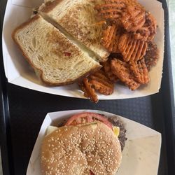 Smokey’s Fillin Station - Hamburger, chicken salad and sweet potato fries