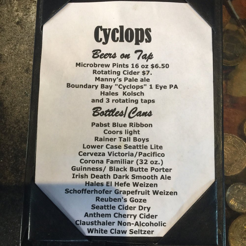 Cyclops Cafe and Lounge - Bar menu - Burgers Near Me - Seattle, Washington Cyclops Cafe and Lounge - Bar menu - Burgers Near Me - Seattle, Washington