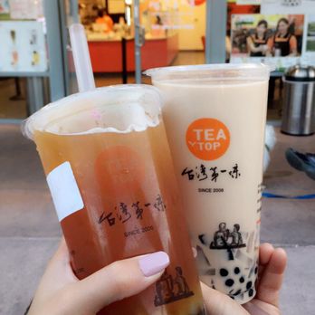 Tea Top - Passion fruit green tea medley (coconut jelly+boba included), earl grey milk tea with 3Q (coconut jelly, grass jelly, boba) - Coffee & Tea Near Me - San Jose, California