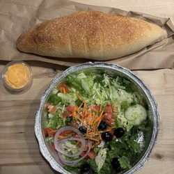 Salad included and bread Eggplant Parmigian