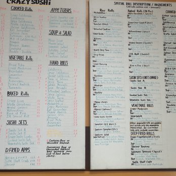 Crazy Sushi - Menu is on the wall on canvas and a small yellow sticky pad is there to write what you want and hand it to the chef. - Sushi Bars Near Me - Madison Heights, Michigan