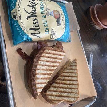 Café Lentz - Pamento cheese and bacon sandwich with chips - Cafes Near Me - Mount Pleasant, North Carolina