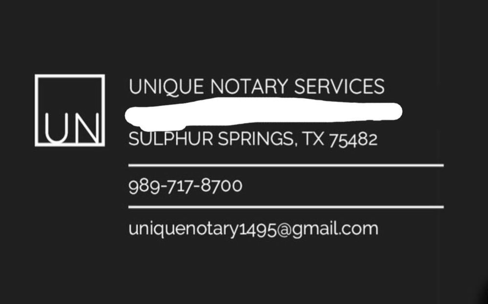 UNIQUE NOTARY SERVICES Updated September 2024 Sulphur Springs
