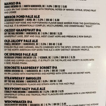 John B Neighbourhood Pub - Beer Menu - Sept, 2020 - Pubs Near Me - Coquitlam, British Columbia