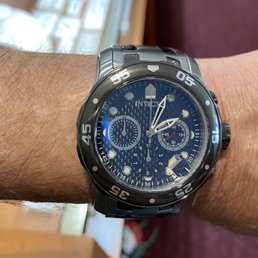 My new Invicta Pro Diver after the band was adjusted at Walsh Jewelers. My new Invicta Pro Diver after the band was adjusted at Walsh Jewelers.