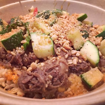 TAP The Asian Project - A bowl of brown rice, peanut sauce, five spiced braised beef, grilled veggies, and crushed peanuts - Do-It-Yourself Food Near Me - Burbank, California TAP The Asian Project - A bowl of brown rice, peanut sauce, five spiced braised beef, grilled veggies, and crushed peanuts - Do-It-Yourself Food Near Me - Burbank, California