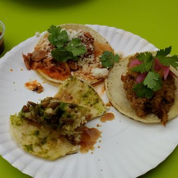 El Grito Taqueria - Chicken, pork, and partially eaten  cauliflower tacos  - they rock! - Food Trucks Near Me - Madison, Wisconsin