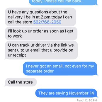 Ashley Store - My messages with Vartan after my stuff was not delivered. - Furniture Stores Near Me - Long Beach, California