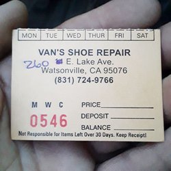 Van's Shoe Store - Receipt proving I had paid.
