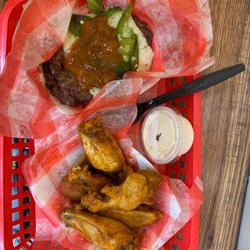 Naked FDNY Burger and 5 Piece Wings