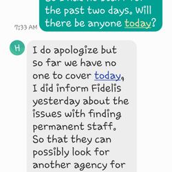 Heart and Soul Caring Angel's staffing inc. - After two days of no service I recieved a text from the owner