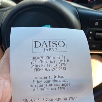 Daiso - Receipt - Discount Store Near Me - Chino Hills, California