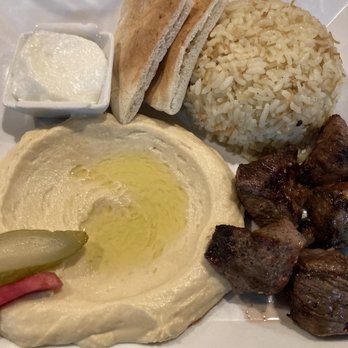 Dvine Mediterranean Experience - Brea - Lamb Kabab with hummus, garlic dip and rice - Mediterranean Near Me - Brea, California Dvine Mediterranean Experience - Brea - Lamb Kabab with hummus, garlic dip and rice - Mediterranean Near Me - Brea, California
