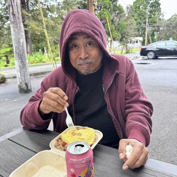 Eagles Lighthouse Cafe - My husband, enjoying fried rice and eggs! - Sandwiches Near Me - Volcano, Hawaii