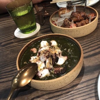 Lineage - Squid Lu'au and Adobo. The green sauce is heaven on a plate! - Asian Fusion Near Me - Wailea, Hawaii