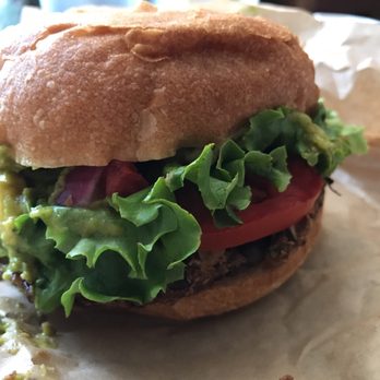 Evolution Fast Food - Black bean patty "On the border" burger. - Vegetarian Near Me - San Diego, California