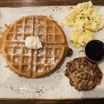 First Watch - Trifecta (Waffle, Scrambled Eggs, Chicken Sausage) - Cafes Near Me - Gaithersburg, Maryland First Watch - Trifecta (Waffle, Scrambled Eggs, Chicken Sausage) - Cafes Near Me - Gaithersburg, Maryland
