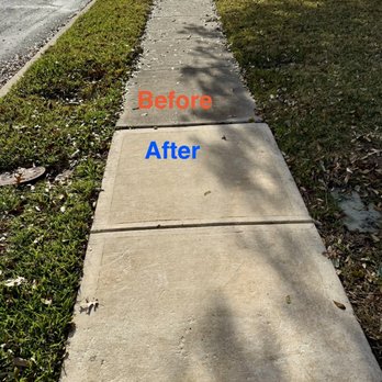 Drone Washing Solutions - Stone Oak - Pressure washed the sidewalk with post treatment for organic growth - Pressure Washers Near Me - San Antonio, Texas