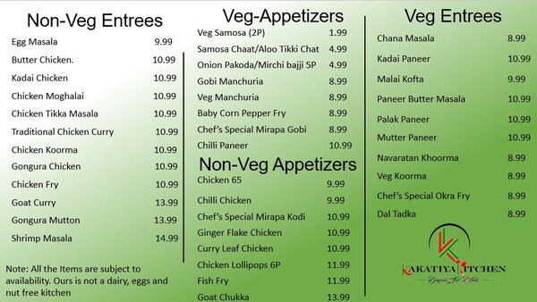 Menu photo 1 Kakatiya Kitchen Chantilly, VA