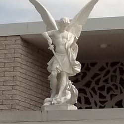 St Michael's Catholic Church - Statue of Saint Michael over the main entrance..