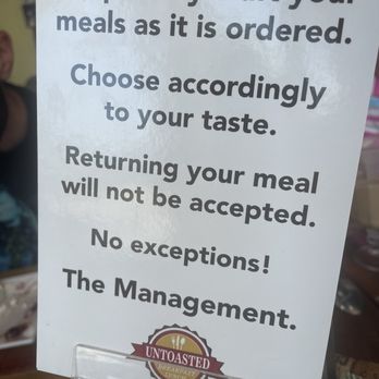 Untoasted - What does this say about the kitchen? What restaurant in the United States tells customer this - Breakfast & Brunch Near Me - Hallandale Beach, Florida Untoasted - What does this say about the kitchen? What restaurant in the United States tells customer this - Breakfast & Brunch Near Me - Hallandale Beach, Florida