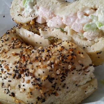 Mount Kisco Bagel - Shrimp salad on everything bagel. Tasty ;-) - Bagels Near Me - Mount Kisco, New York