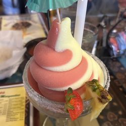 Piña colada and strawberry soft serve margarita