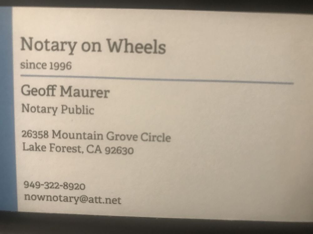 NOTARY ON WHEELS 26358 Mountain Grove Cir, Lake Forest, CA Yelp