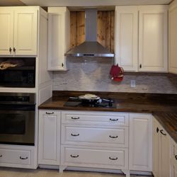 CJ's Handyman - Beautiful glow up in the kitchen! New range hood, cabinets and butcherblock counters!
