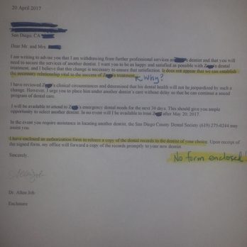 All Smiles Pediatric Dentistry - Letter Dr. Job sent to our family with no explination. We had 3 visits with his office. I changed my 5 star review to 3 then got this letter - Pediatric Dentists Near Me - San Diego, California All Smiles Pediatric Dentistry - Letter Dr. Job sent to our family with no explination. We had 3 visits with his office. I changed my 5 star review to 3 then got this letter - Pediatric Dentists Near Me - San Diego, California