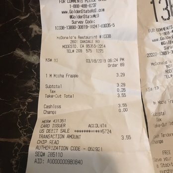 McDonald's - 2601 Oakdale $3.55 for medium mocha frappe - Burgers Near Me - Modesto, California McDonald's - 2601 Oakdale $3.55 for medium mocha frappe - Burgers Near Me - Modesto, California