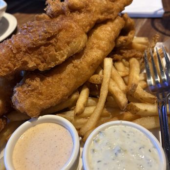 Yard House - Fish and chips with french fries and some very tasty coleslaw and keep in mind. I really don't like cabbage. - New American Near Me - Riverside, California