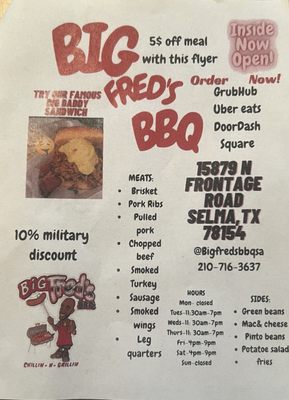 Menu photo 2 Big Fred's BBQ Selma, TX Menu photo 2 Big Fred's BBQ Selma, TX