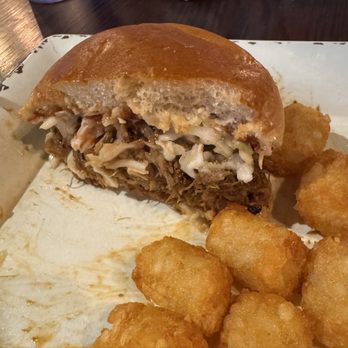 Basement Burger Bar - Pulled pork, brioche bun, cole slaw and tots - Burgers Near Me - Farmington, Michigan Basement Burger Bar - Pulled pork, brioche bun, cole slaw and tots - Burgers Near Me - Farmington, Michigan