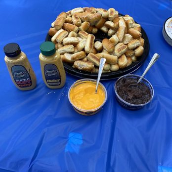 Philly Pretzel Factory - Small Rivet Tray.. cheese, chocolate, honey mustard, spicy mustard - Pretzels Near Me - Hasbrouck Heights, New Jersey Philly Pretzel Factory - Small Rivet Tray.. cheese, chocolate, honey mustard, spicy mustard - Pretzels Near Me - Hasbrouck Heights, New Jersey