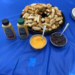 Philly Pretzel Factory - Small Rivet Tray.. cheese, chocolate, honey mustard, spicy mustard
