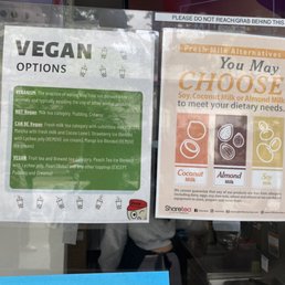 Vegan options sign and milk options
