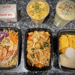 Papaya Salad, Pad See Ew, Mango Sticky Rice, Tom Ka and Avocado Curry to go