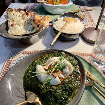 Dhamaal - Saag Burrata, Garlic Naan, Basmati Rice, and Delhi Butter Chicken - Indian Near Me - Montclair, New Jersey