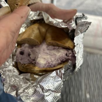 Pio Bagel West - Wheat bagel with blueberry cream cheese - Bagels Near Me - New York, New York Pio Bagel West - Wheat bagel with blueberry cream cheese - Bagels Near Me - New York, New York