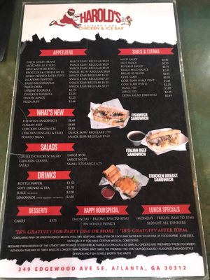 Menu photo 2 Harold's Chicken & Ice Bar Atlanta, GA Menu photo 2 Harold's Chicken & Ice Bar Atlanta, GA