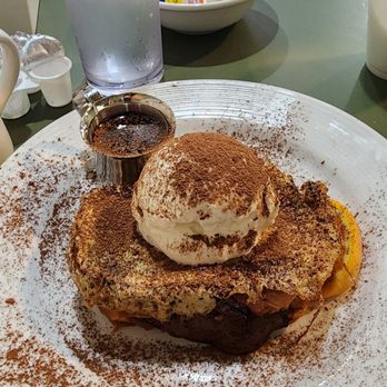 Frog Pond - Nutella stuffed Tiramisu French Toast with home-made mascarpone & coffee infused syrup! - Breakfast & Brunch Near Me - North Redington Beach, Florida