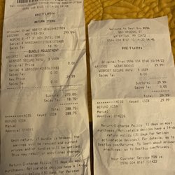 Best Buy Watertown - Two return receipts for one purchase.